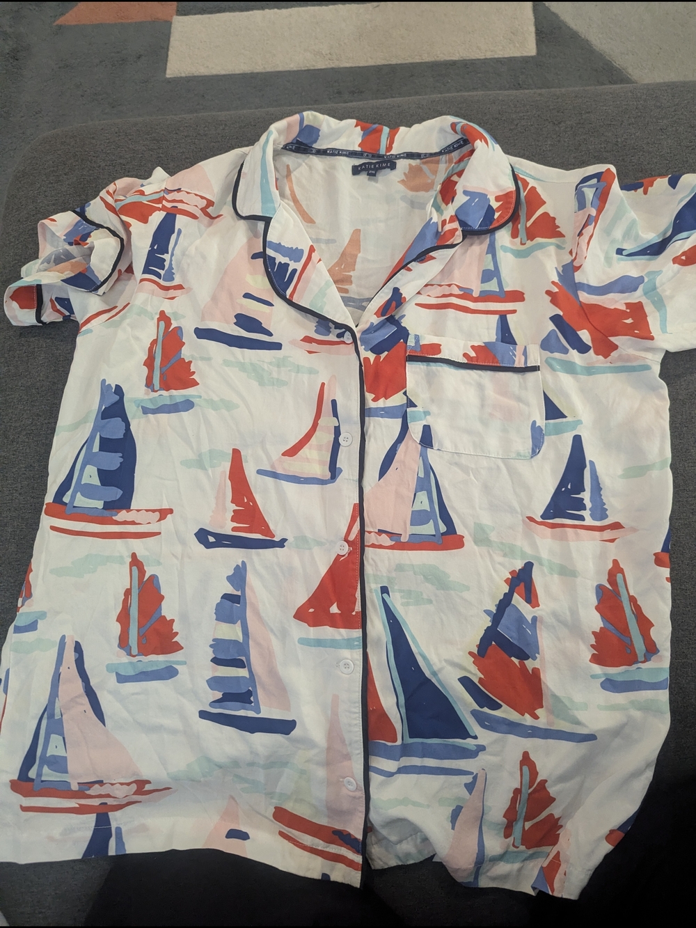 Katie Kime Women's Short-Sleeve Sailboat Print Pajama Top